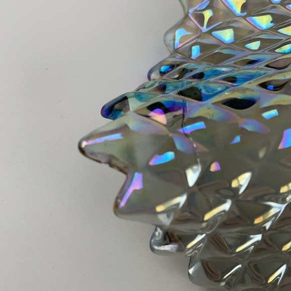 Iridescent Smokey Grey Carnival Glass Square Diamond Design Saw Tooth Edge Dish - Picture 8 of 10